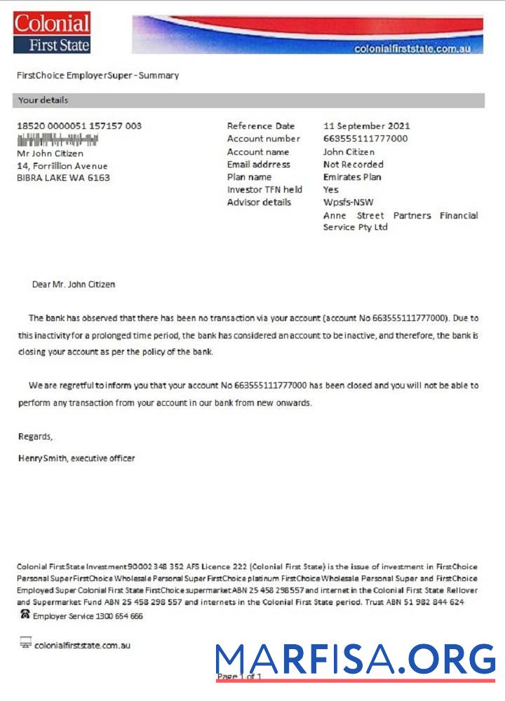 Downloadable Australia Colonial first state closure reference sample